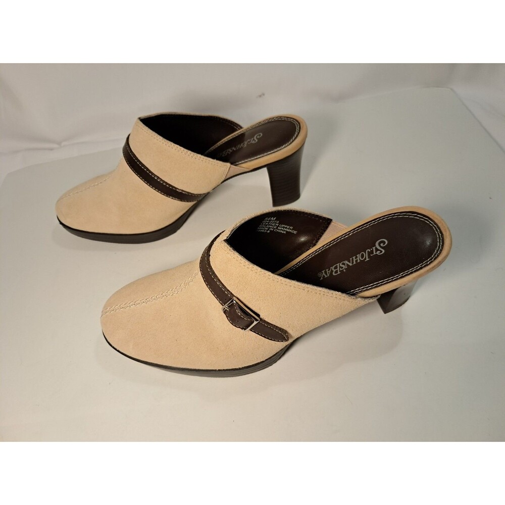 St. John's Bay Tan Brown Slip On Suede Mules 2.5" Heel Barely Worn Size 5.5M - Picture 4 of 8